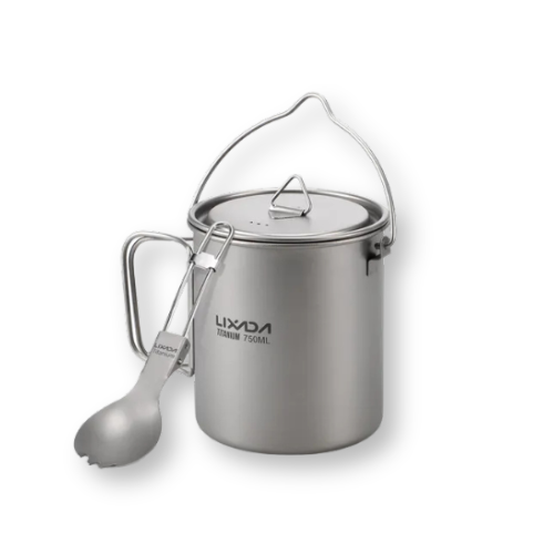 Ultralight titanium cooking pot with 750ml cup